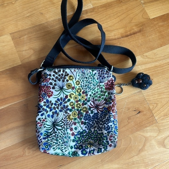 Kipling Floral Mini Crossbody Bag with monkey keychain bag charm travel purse - Picture 6 of 8